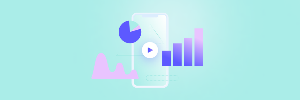 Abstract illustration of a smartphone displaying various graphs and analytics using Biteable video maker.