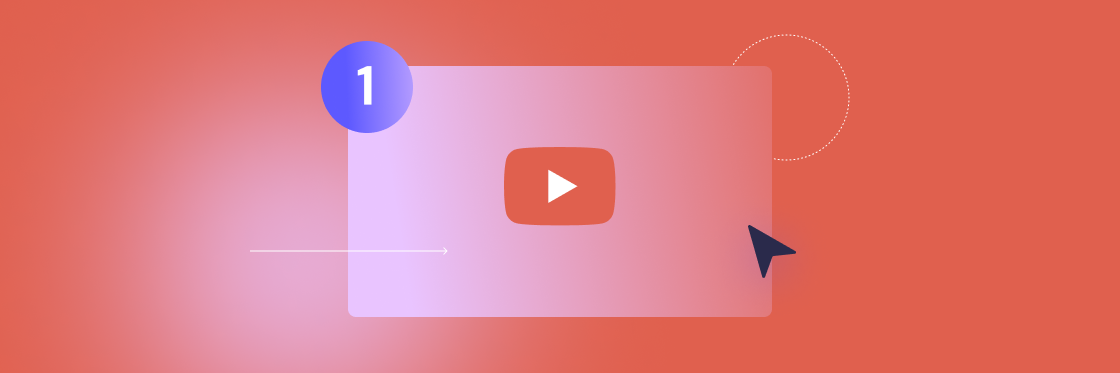 Illustration of a stylized Biteable video maker interface with a play button, progress bar, and a cursor hovering over it on an orange background.