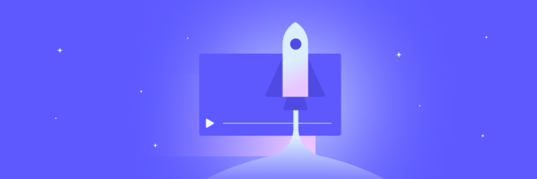 A digital illustration of a rocket launching from a computer monitor against a starry sky, symbolizing startup or technology launch.