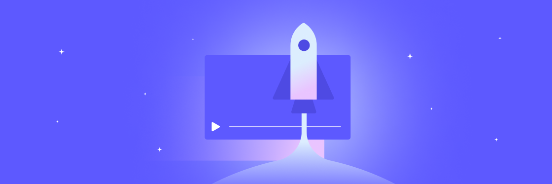 A digital illustration of a rocket launching from a computer monitor against a starry sky, symbolizing startup or technology launch.