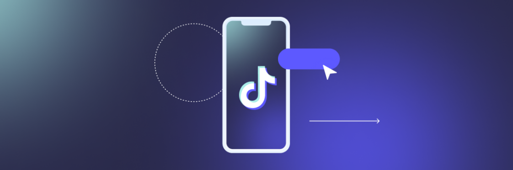 Smartphone displaying the Biteable video maker logo with a speech bubble and directional arrow on a gradient blue background.