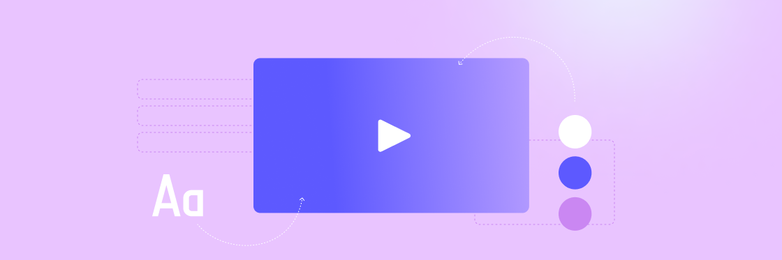 Video design basics How to make great videos Graphic illustration of a video player interface with design elements and color swatches.