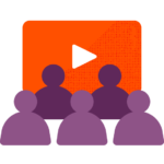 Illustration of a group of people watching a video presentation.