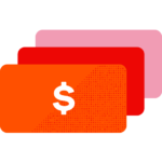 Stack of colorful cards with a dollar sign on the top one.