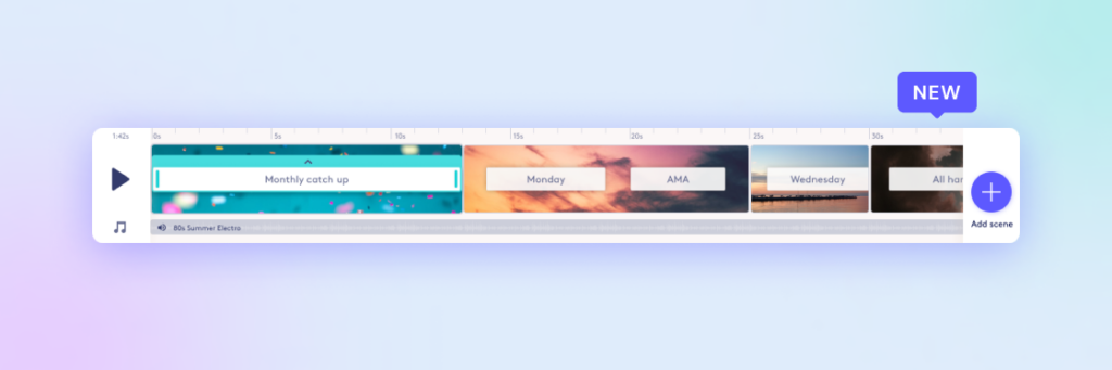 User interface of a Biteable video maker scheduling application with tabs for monthly catch-up, Monday, AMA, and Wednesday displayed on a gradient background.