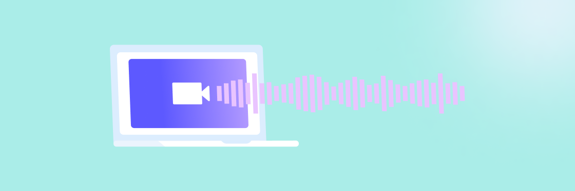 How to share your screen on Zoom with audio An illustration of how to share a computer monitor on Zoom, displaying a sound icon with a waveform extending from it, symbolizing audio output or digital sound processing.
