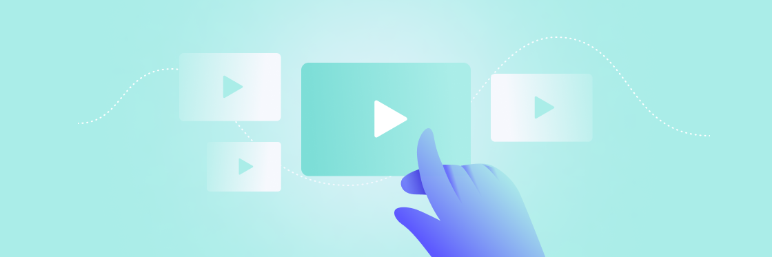 Hand selecting one of several video play options on a digital interface.