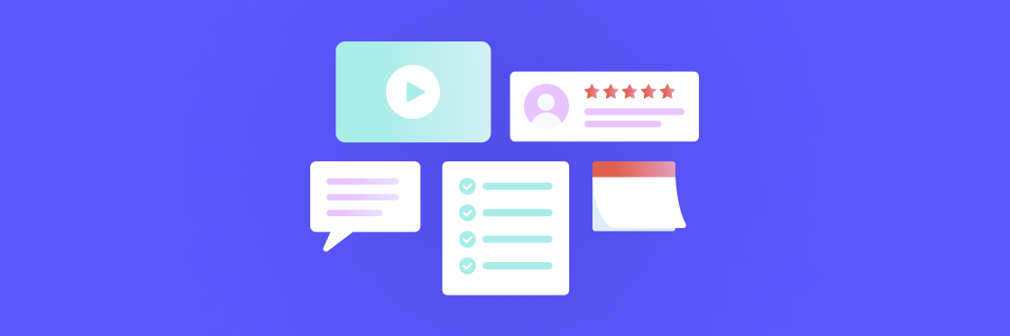 HR best practices for your most successful year yet Illustration of user interface elements and online feedback icons on a purple background.