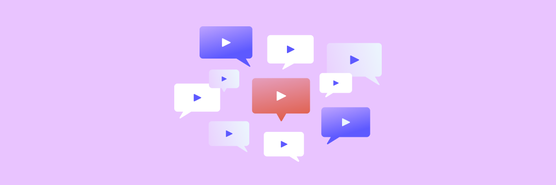 10 insider tips to improve your internal communication videos Graphic of chat bubbles with video play icons, symbolizing online video conversations or sharing.