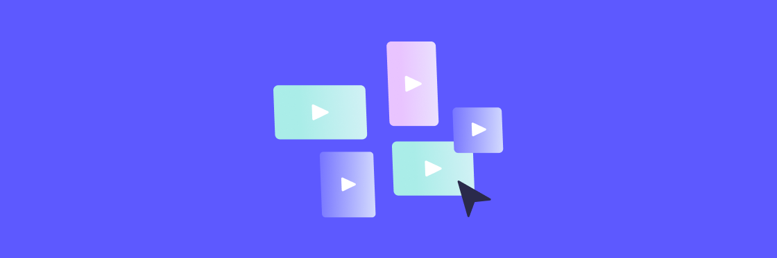 A collection of play buttons with different designs and sizes on a blue background with a black cursor arrow pointing at one of them.
