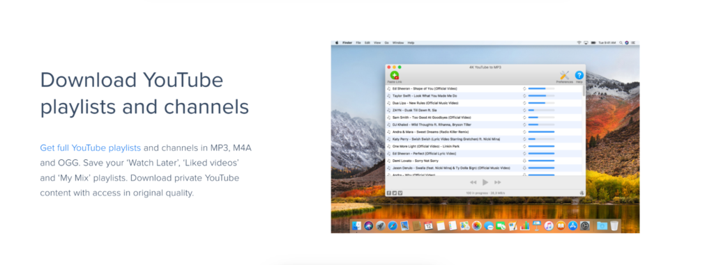 Screenshot of a desktop application for downloading youtube playlists and channels.