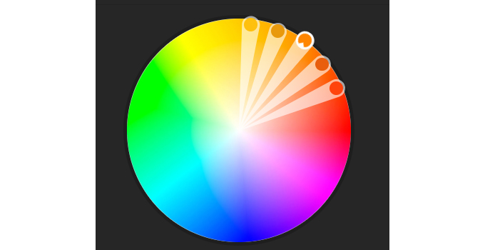 Color wheel with spectrum gradient and swatches.