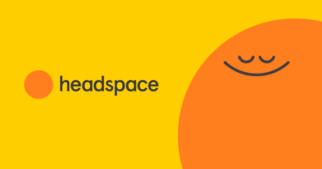 A graphic with the headspace logo and a smiling icon on a yellow background.
