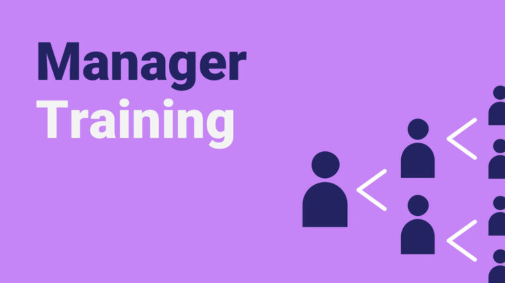 Graphic representing manager training concept with iconography.