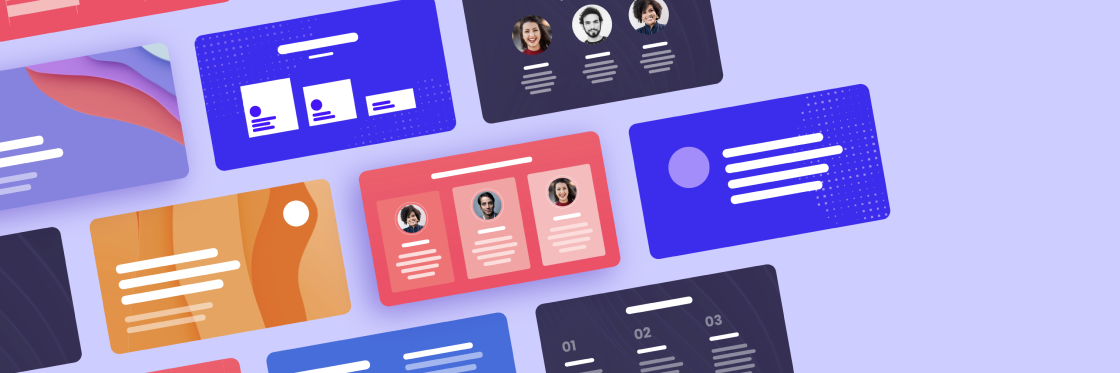 Colorful user interface cards showcasing profile designs.