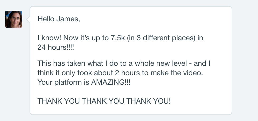 Email message expressing gratitude for the recipient's platform, which has notably enhanced the sender's work output.