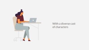Woman focused on creating content with Biteable video maker at her laptop in a minimalistic setting.