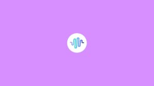 A Biteable video maker purple background with a central white circle containing a squiggly line design.