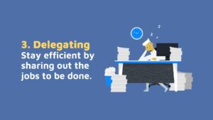 An illustrated guide to effective delegation, created with Biteable video maker, emphasizing the importance of sharing tasks to maintain efficiency.