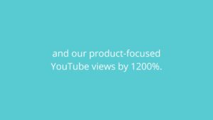 Text on a teal background stating "Boost your product-focused YouTube views by 1200% with Biteable video maker.