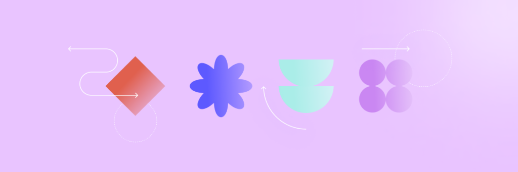Abstract vector illustration featuring geometric shapes connected by dashed lines, using a pastel color palette, designed with Biteable video maker.