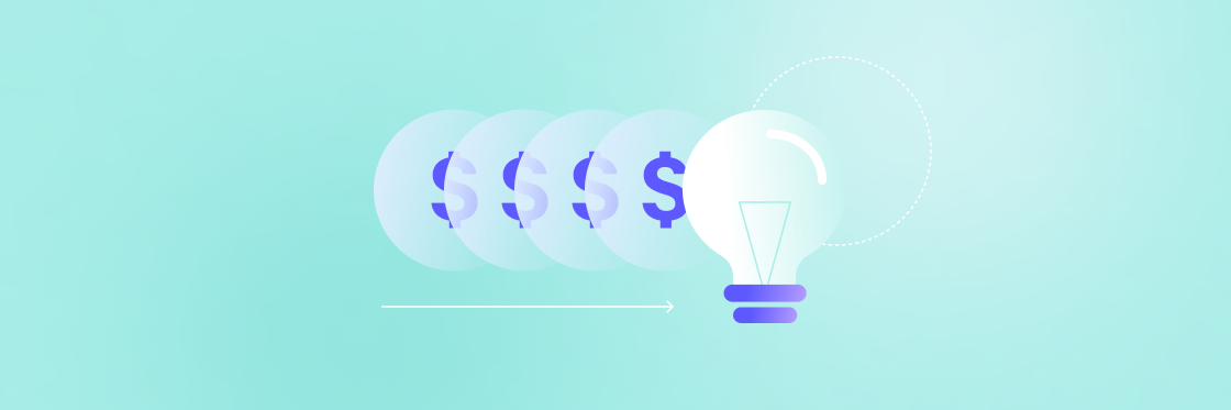Crowdfunding campaign video guide Graphic created using Biteable video maker showing a lightbulb with a progression of dollar signs increasing in size, symbolizing the concept of growing financial ideas or investments.