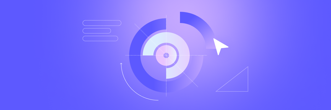 How to create beautiful charts for your data Abstract digital graphic with concentric circles and geometric shapes in purple hues, highlighting a central target and arrow, created using Biteable video maker.
