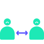 Two stylized turquoise figures facing each other across a space indicated by a double-ended arrow, created using Biteable video maker, on a black background.
