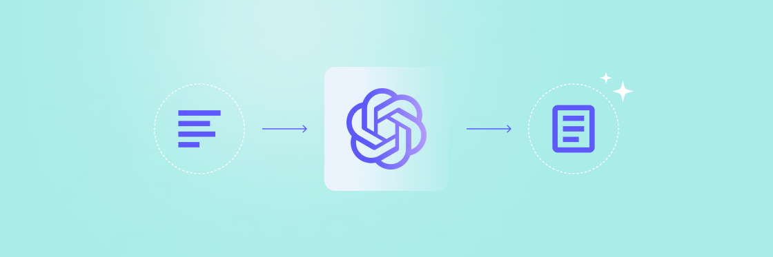 Your guide to writing effective ChatGPT prompts Graphic showing a data workflow in Biteable video maker: a list icon leads to a looping process icon, which leads to a document icon, all on a light blue background.