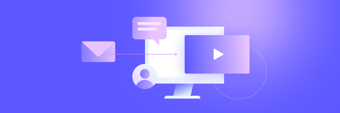 How technology changed workplace communication Illustration of a computer monitor displaying an envelope, speech bubble, and video play icon, symbolizing communication and media.