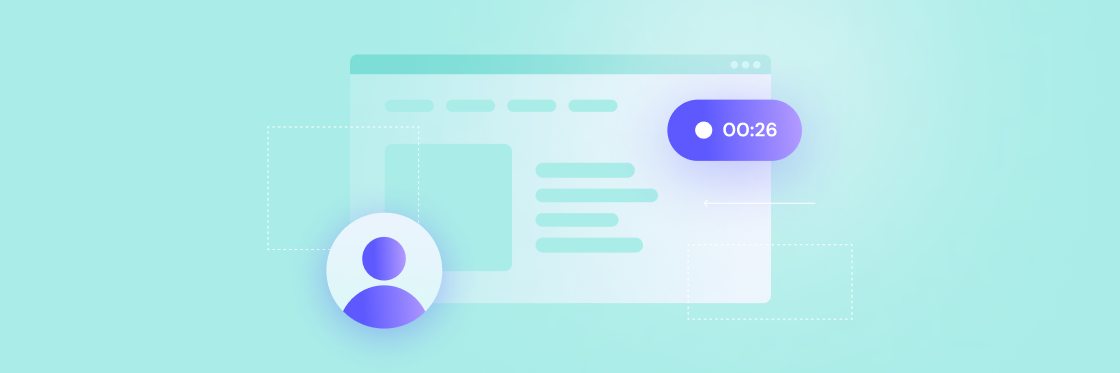 How to add screen recordings to your marketing strategy Graphic of a user interface showing a profile icon and a timer set to 26 seconds on a soft blue background.