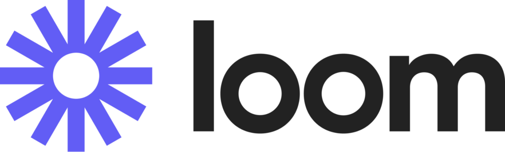 Logo of Loom, featuring a stylized blue sunburst design to the left of the gray word "loom" in lowercase sans-serif font, often considered one of the Zoom alternatives.