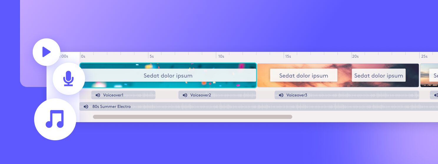 A simplified view of the editing timeline of the Biteable video maker.