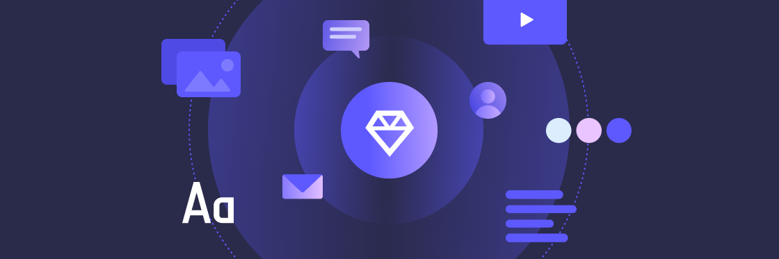 What is brand management Digital marketing graphic with icons such as video, A/B testing, messages, and images surrounding a central diamond symbol on a dark blue background.