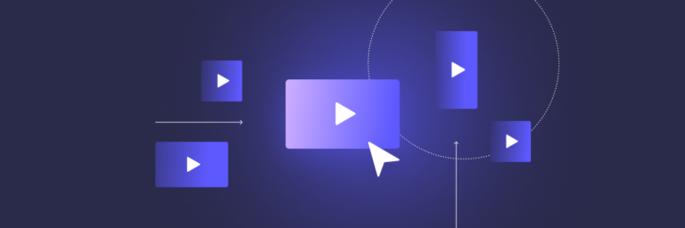 Digital illustration of play buttons and arrows on a blue background, with a cursor pointing at the center button.