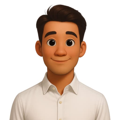 Animated character with short brown hair, large eyes, and a friendly smile, wearing a white button-up shirt, facing forward against a plain background.
