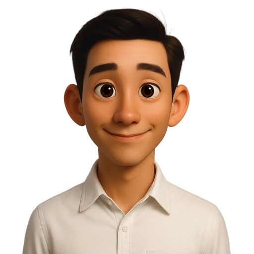 Animated young man with short dark hair, large eyes, and a friendly smile, wearing a white collared shirt, facing forward against a plain background.