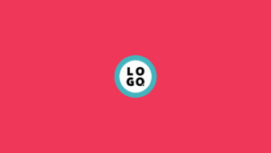 A circular logo with the word "LOGO" in black letters on a white background, outlined by a blue ring, centered on a solid pink background.