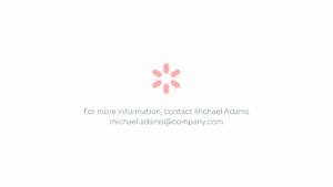 A pink loading spinner above text that reads: "For more information, contact Michael Adams michael.adams@company.com" on a white background.