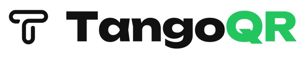 TangoQR logo featuring a stylized "T" icon followed by the text "TangoQR," with "QR" in green and the rest in black.